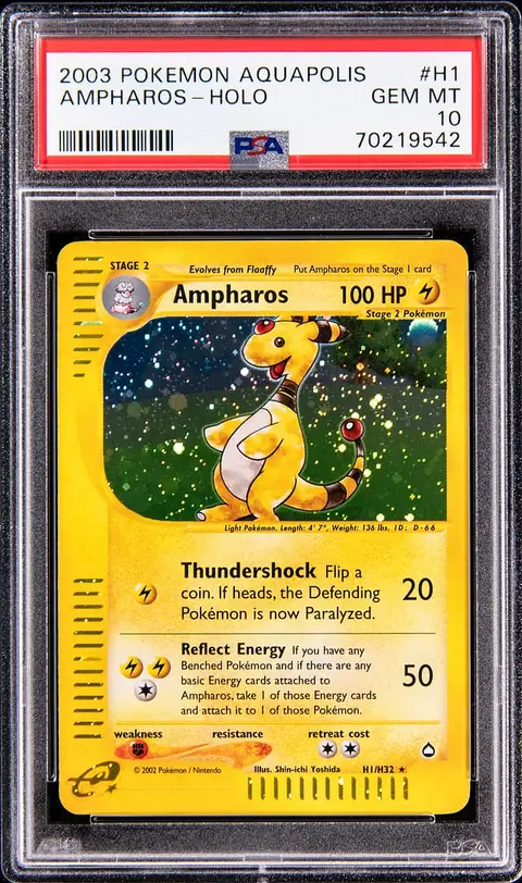 2003 Pokemon Aquapolis Holo #H1 Ampharos - PSA GEM MT 10