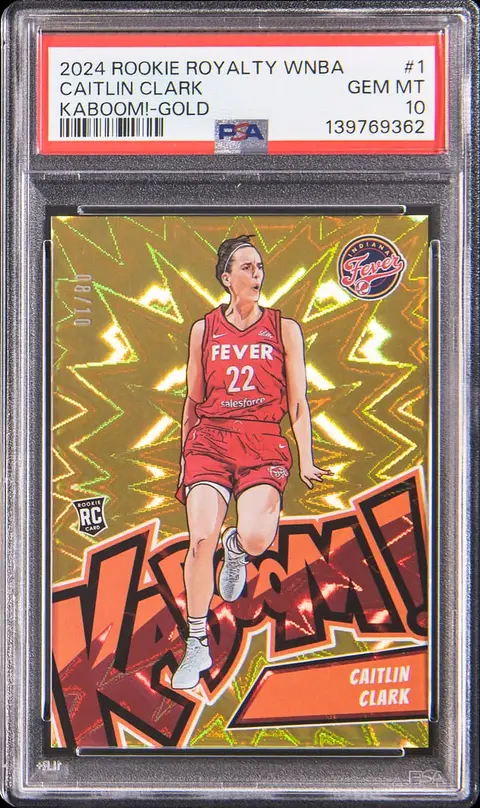 2024 Panini Instant Rookie Royalty WNBA Kaboom! Gold #1 Caitlin Clark Rookie Card (#08/10) - PSA GEM MT 10 - Pop 1