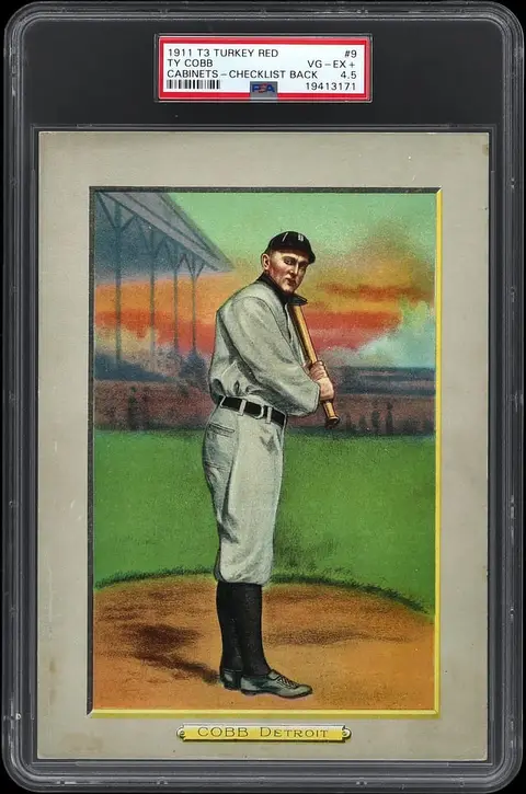 1911 T3 Turkey Red Cabinets Checklist Back #9 Ty Cobb - PSA VG-EX+ 4.5