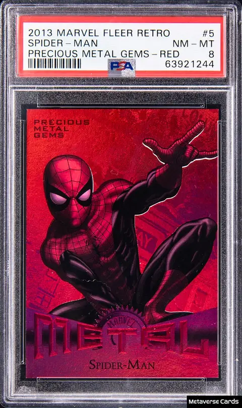 2013 Marvel Fleer Retro Precious Metal Gems (PMG) Red #5 Spider-Man (#021/100) - PSA NM-MT 8