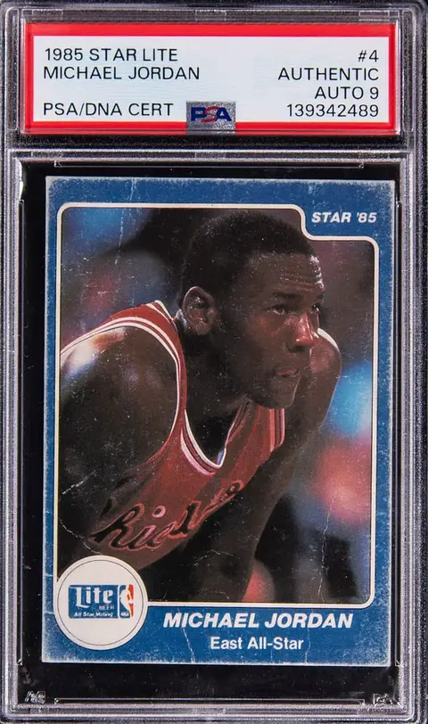 1985 Star Lite All-Stars #4 Michael Jordan Signed, Inscribed Rookie Card - PSA Authentic, PSA/DNA MINT 9