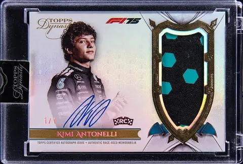2025 Topps Dynasty F1 Patch Autograph #DAP-AANIV Kimi Antonelli Signed Race Used Patch Rookie Card (#1/1) - Topps Encased
