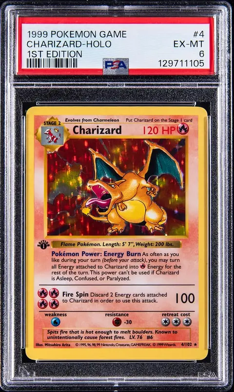 1999 Pokemon Base Set 1st Edition Holo #4 Charizard - PSA EX-MT 6