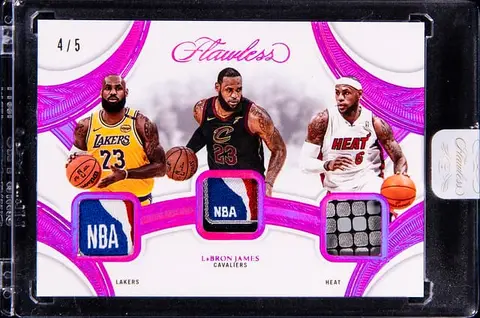 2024-25 Panini Flawless Triple Patches Fuchsia #TP-LBJ LeBron James Patch Card (#4/5) - Panini Encased