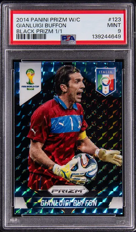 ​​2014 Panini Prizm World Cup Black Prizm #123 Gianluigi Buffon (#1/1) - Jersey Number - PSA MINT 9