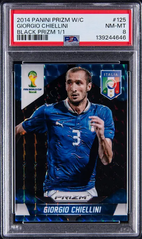 2014 Panini Prizm World Cup Black Prizm #125 Giorgio Chiellini (#1/1) - PSA NM-MT 8