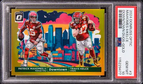 2024 Panini Donruss Optic Downtown Duos Gold #3 Patrick Mahomes II/Travis Kelce (#05/10) - PSA GEM MT 10 - Pop 2