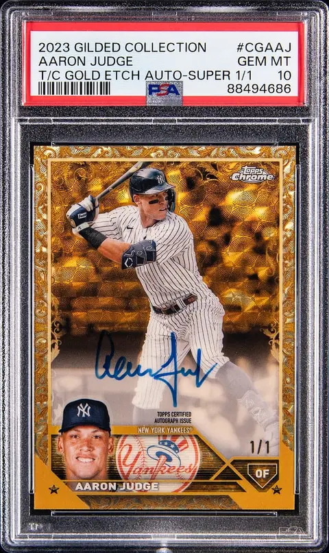 2023 Topps Gilded Collection Chrome Gold Etch Autographs SuperFractor #CGA-AJ Aaron Judge Signed Card (#1/1) - PSA GEM MT 10