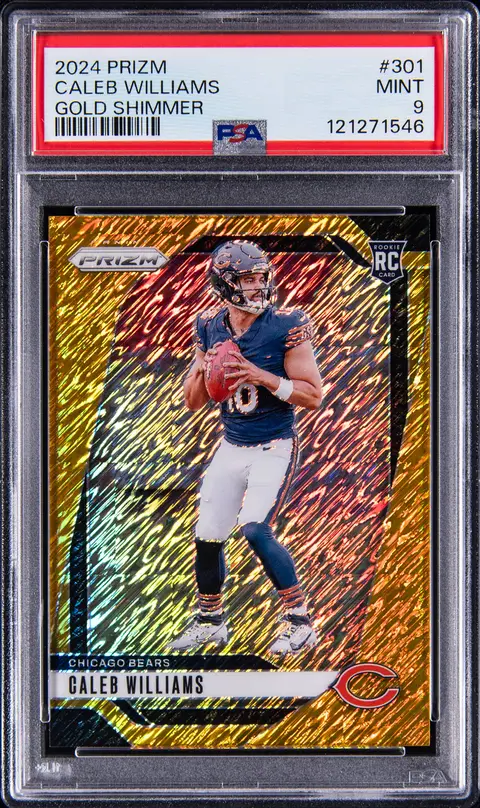 2024 Panini Prizm Gold Shimmer Prizm #301 Caleb Williams Rookie Card (#04/10) - PSA MINT 9