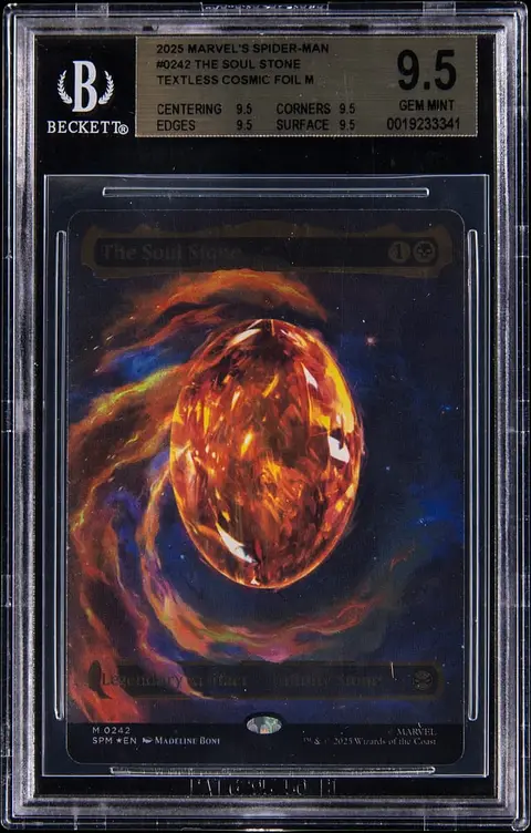 2025 Magic: The Gathering Marvel's Spider-Man Textless Cosmic Foil #0242 The Soul Stone - BGS GEM MINT 9.5 - True Gem