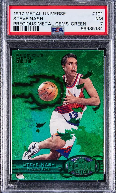 1997-98 SkyBox Metal Universe Precious Metal Gems (PMG) Green #101 Steve Nash (#005/100) - PSA NM 7 - Pop 2