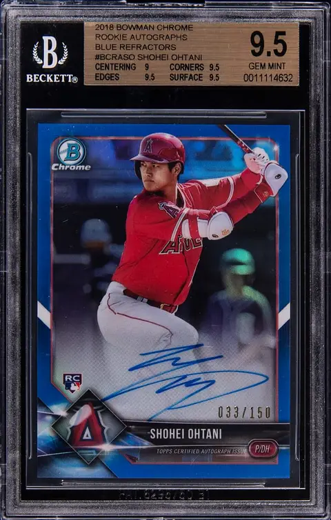 2018 Bowman Chrome Rookie Autographs Blue Refractor #BCRA-SO Shohei Ohtani Signed Rookie Card (#033/150) - BGS GEM MINT 9.5