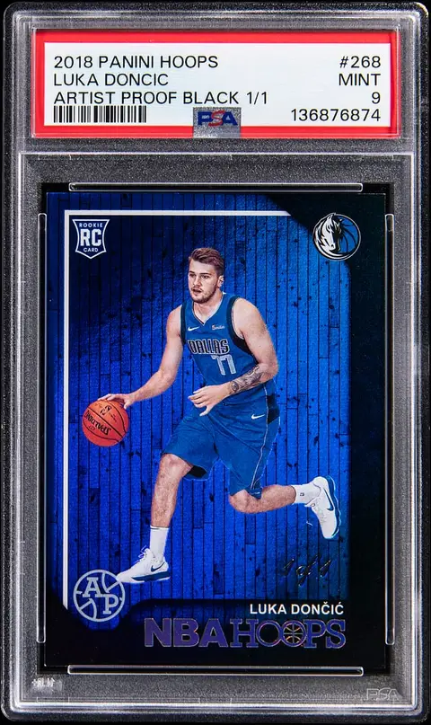 2018-19 Panini Hoops Artist Proof Black #268 Luka Doncic Rookie Card (#1/1) - PSA MINT 9