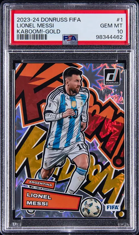 2023-24 Panini Donruss FIFA Kaboom! Gold #1 Lionel Messi (#04/10) - PSA GEM MT 10 - Pop 3