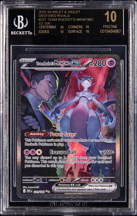2025 Pokemon Scarlet & Violet Destined Rivals SIR #231 Team Rocket's Mewtwo ex - BGS PRISTINE/Black Label 10