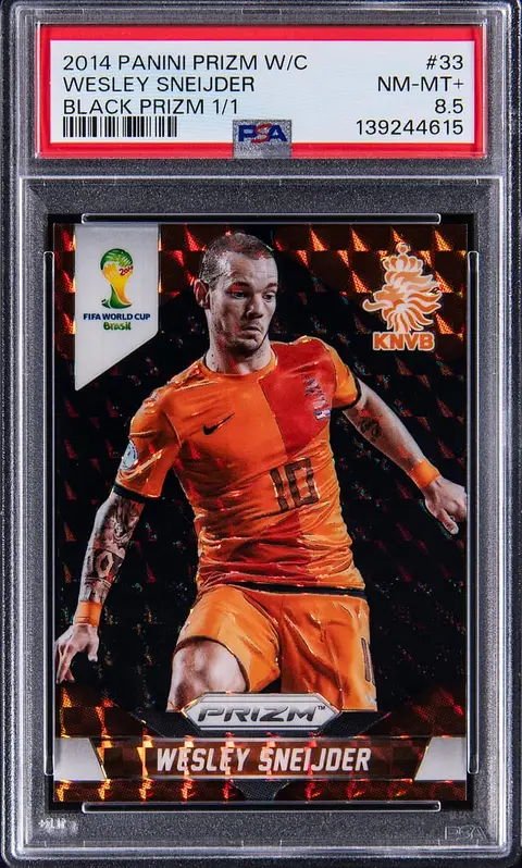 2014 Panini Prizm World Cup Black Prizm #33 Wesley Sneijder (#1/1) - PSA NM-MT+ 8.5