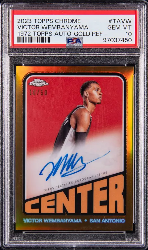 2023-24 Topps Chrome '72 Topps Autographs Gold Refractor #TA-VW Victor Wembanyama Signed Rookie Card (#10/50) - PSA GEM MT 10 - Pop 5