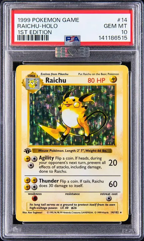 1999 Pokemon Base Set 1st Edition Holo #14 Raichu - PSA GEM MT 10 - MBA Silver Diamond