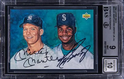 1994 Upper Deck Mickey Mantle/Ken Griffey Jr. Dual-Signed Card - BGS MINT 9, Beckett 10