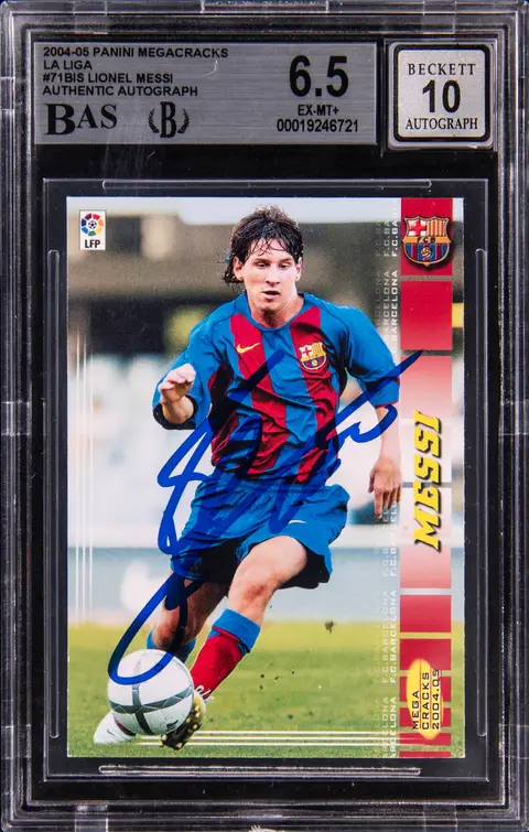 2004-05 Panini Megacracks La Liga #71BIS Lionel Messi Signed Rookie Card - BGS EX-MT+ 6.5, Beckett 10