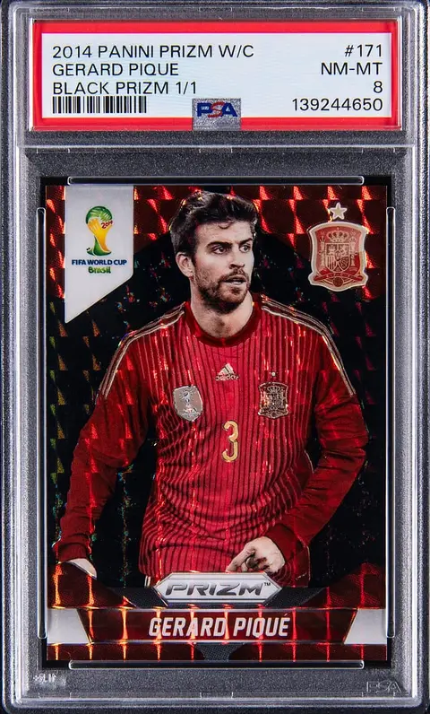 2014 Panini Prizm World Cup Black Prizm #171 Gerard Pique (#1/1) - PSA NM-MT 8