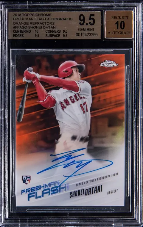 2018 Topps Chrome Freshman Flash Autographs Orange Refractor #FFA-SO Shohei Ohtani Signed Rookie Card (#15/25) - BGS GEM MINT 9.5, Beckett 10 - True Gem+