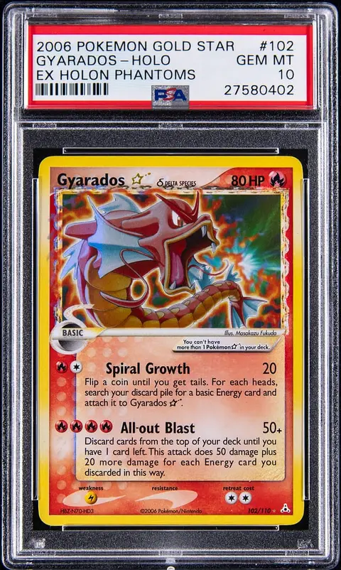 2006 Pokemon EX Holon Phantoms Gold Star Holo #102 Gyarados - PSA GEM MT 10
