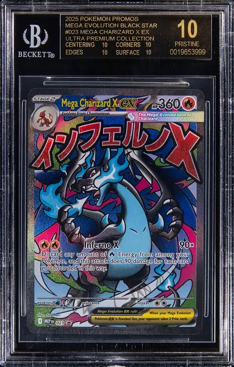 2025 Pokemon Mega Evolution Ultra Premium Collection Black Star Promo #023 Mega Charizard X ex - BGS PRISTINE/Black Label 10 - Pop 7