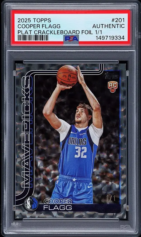 2025-26 Topps Platinum Crackleboard Foil #201 Cooper Flagg Rookie Card (#1/1) - PSA Authentic
