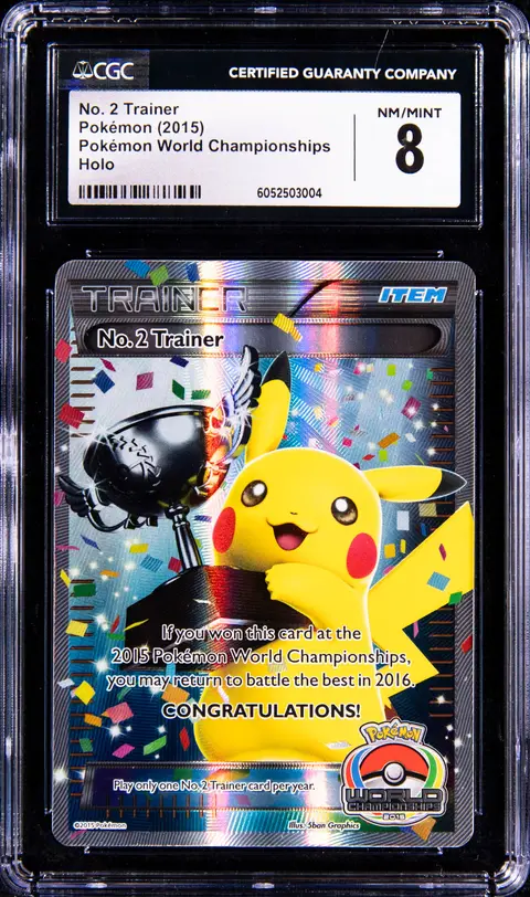 2015 Pokemon World Championships Holo No. 2 Trainer Pikachu Trophy Card - CGC NM-MT 8