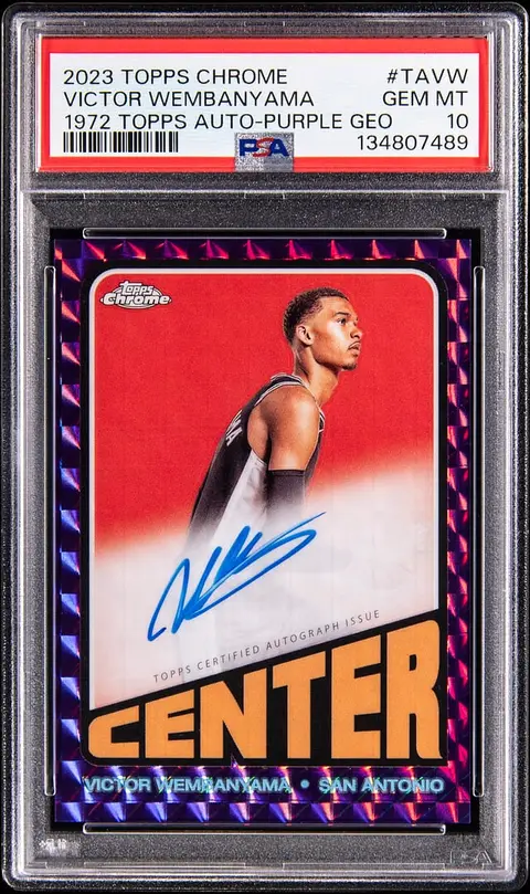 2023-24 Topps Chrome 1972 Topps Autographs Purple Geometric Refractor #TA-VW Victor Wembanyama Signed Rookie Card - PSA GEM MT 10