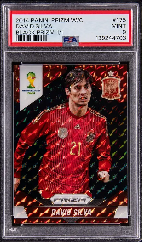 2014 Panini Prizm World Cup Black Prizm #175 David Silva (#1/1) - PSA MINT 9