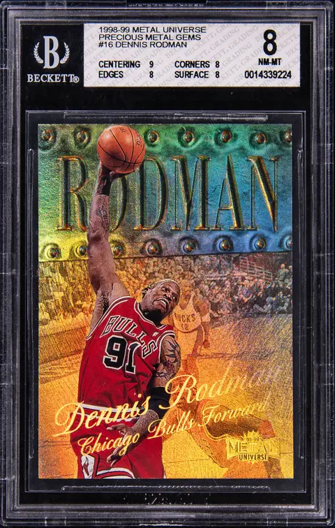 1998-99 SkyBox Metal Universe Precious Metal Gems (PMG) #16 Dennis Rodman (#27/50) - BGS NM-MT 8