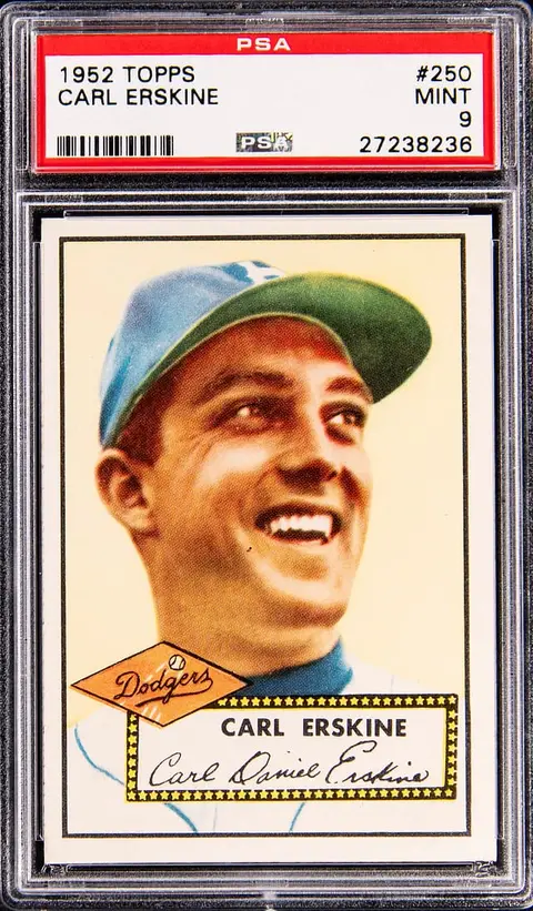 1952 Topps #250 Carl Erskine - PSA MINT 9 - Pop 3; Highest PSA Copy