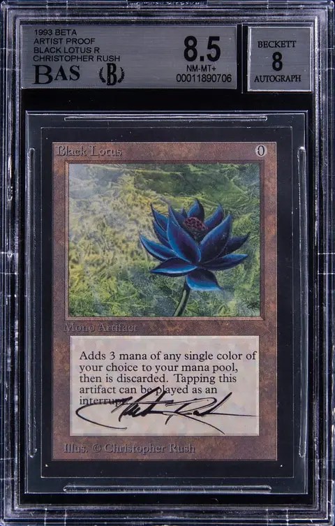 1993 Magic The Gathering Beta Artist Proof Black Lotus, Signed By Christopher Rush - BGS NM-MT+ 8.5 - Pop 2