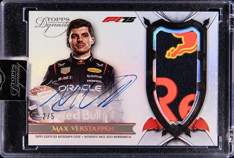 2025 Topps Dynasty F1 Autographed Flag Racing Gloves #DAF-MVE Max Verstappen Signed Race-Used Patch Card (#2/5) - Topps Encased