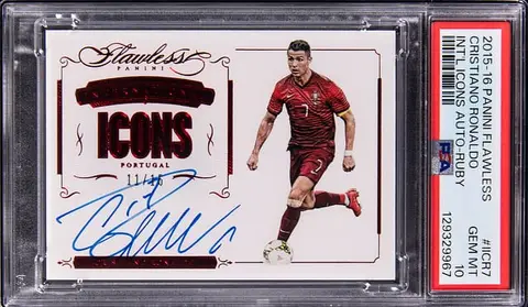 2015-16 Panini Flawless International Icons Autographs Ruby #II-CR7 Cristiano Ronaldo Signed Card (#11/15) - PSA GEM MT 10 - Pop 1