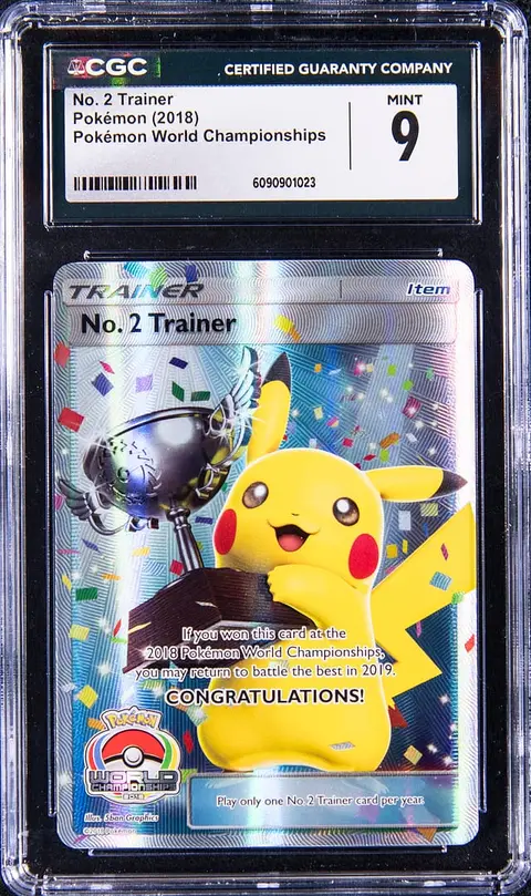 2018 Pokemon World Championships No. 2 Trainer Pikachu Trophy Card - CGC MINT 9 - Pop 2