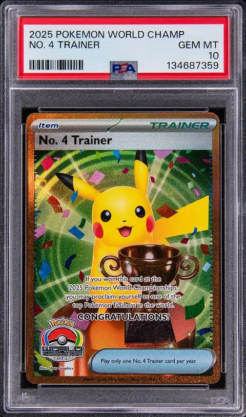 2025 Pokemon World Championships Promo No. 4 Trainer Trophy Pikachu - PSA GEM MT 10 - Pop 4