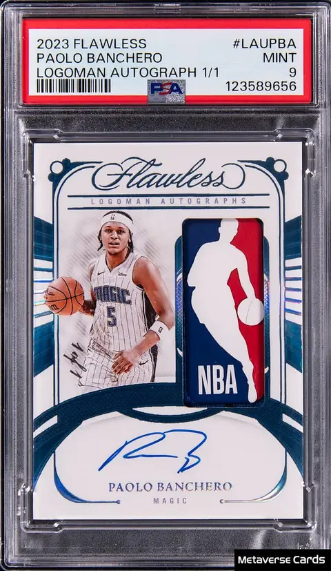 2023-24 Panini Flawless Logoman Autographs #LAU-PBA Paolo Banchero Signed Patch Card (#1/1) - PSA MINT 9
