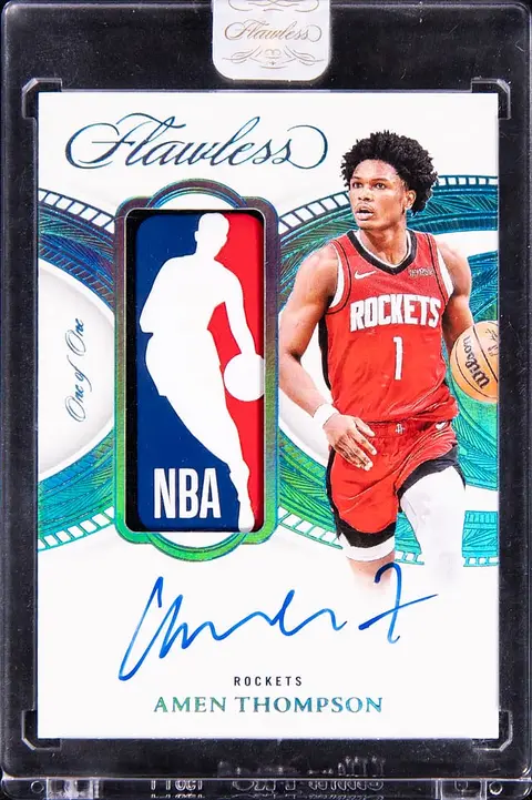 2024-25 Panini Flawless Logoman Autographs #LGA-AMT Amen Thompson Signed Patch Card (#1/1) - Jersey Number - Patch Worn/Used on Jan. 9, 2025 - Panini Encased