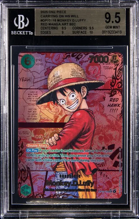 2025 One Piece OP13 Carrying on His Will Red Manga Art Secret #OP13-118 Monkey D. Luffy - BGS GEM MINT 9.5