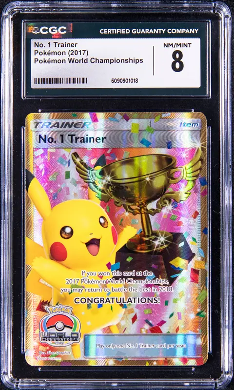 2017 Pokemon World Championships No. 1 Trainer Pikachu Trophy Card - CGC NM-MT 8 - Pop 1
