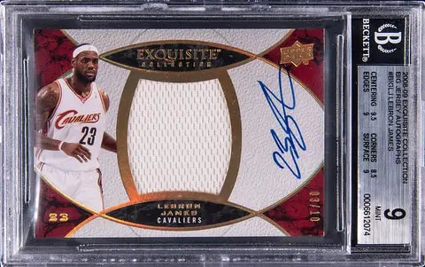 2008-09 Upper Deck Exquisite Collection Big Jersey Autographs #BIG-LJ LeBron James Signed Game-Used Relic Card (#03/10) - BGS MINT 9, Beckett 10 - Pop 1