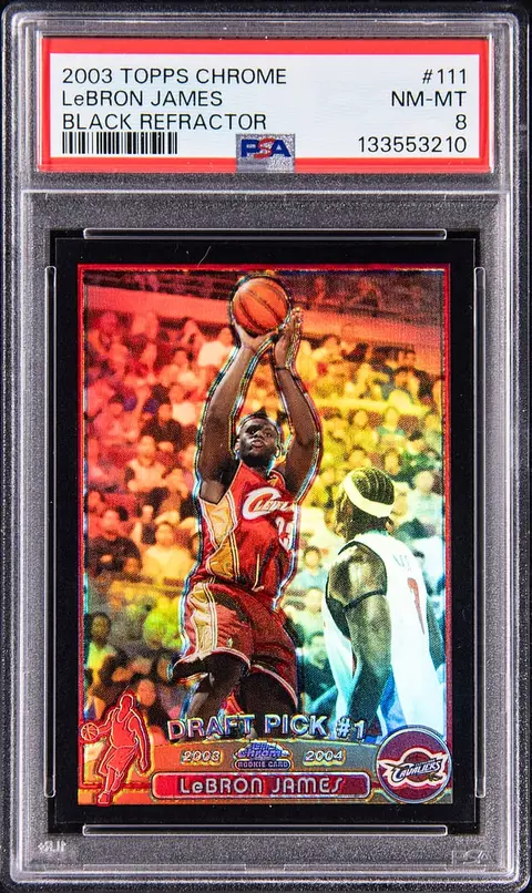 2003-04 Topps Chrome Black Refractor #111 LeBron James Rookie Card (#022/500) - PSA NM-MT 8