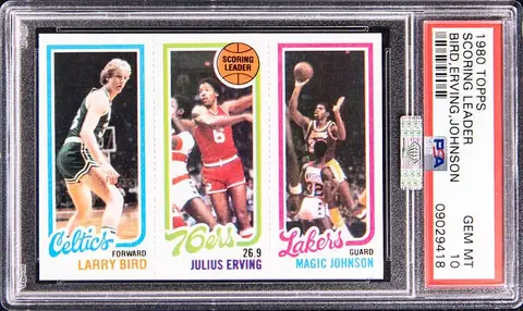 1980-81 Topps Scoring Leader Larry Bird/Julius Erving/Magic Johnson Rookie Card - PSA GEM MT 10 - MBA Silver Diamond Certified