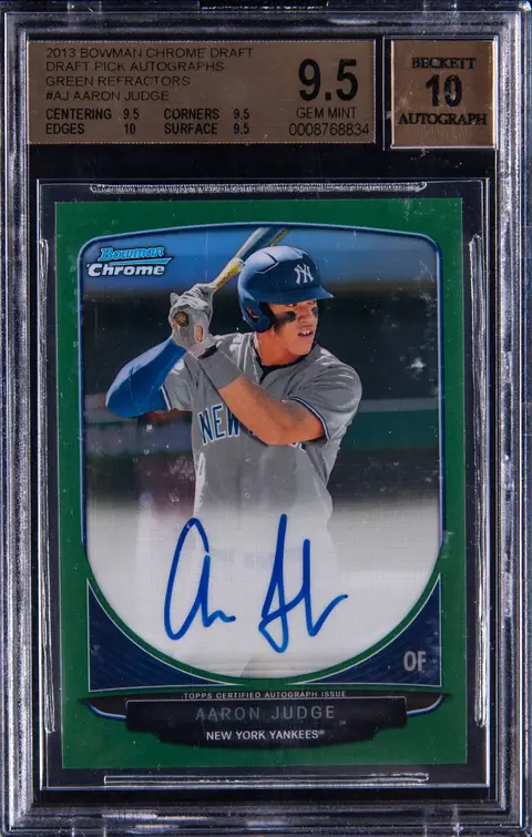 2013 Bowman Chrome Draft Pick Autographs Green Refractor #BCA-AJ Aaron Judge Signed Rookie Card (#10/75) - BGS GEM MINT 9.5, Beckett 10 - True Gem+