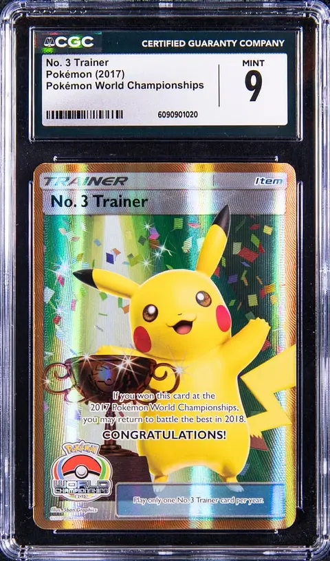 2017 Pokemon World Championships No. 3 Trainer Pikachu Trophy Card - CGC MINT 9 - Pop 1