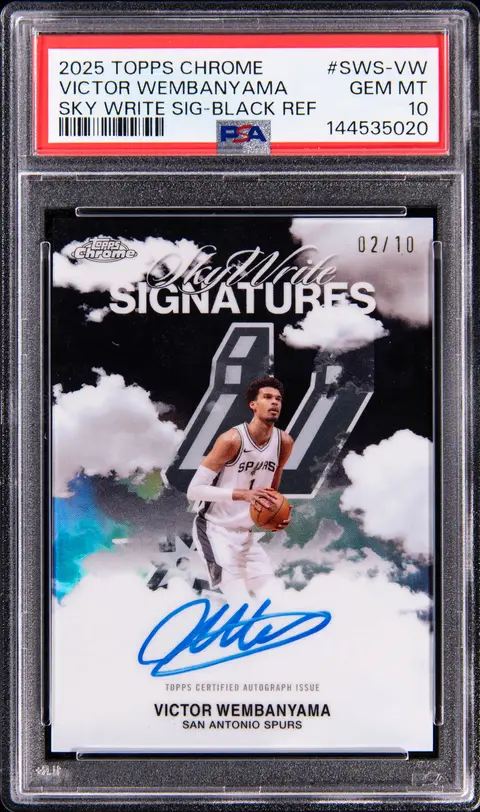 2025-26 Topps Chrome Sky Write Signatures Black Refractor #SWS-VW Victor Wembanyama Signed Card (#02/10) - PSA GEM MT 10