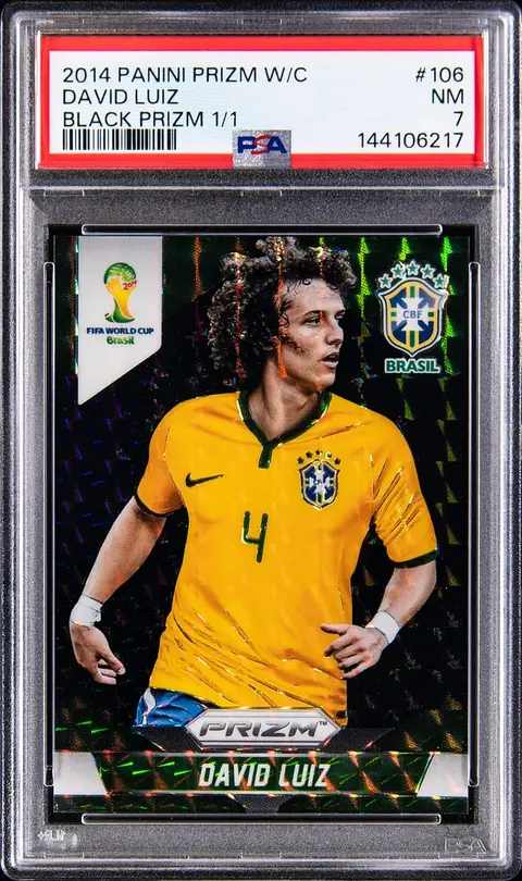 2014 Panini Prizm World Cup Black Prizm #106 David Luiz (#1/1) - PSA NM 7